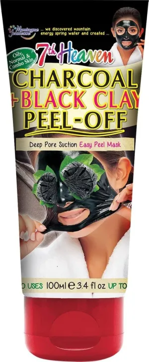 7th Heaven Charcoal and Black Clay Peel Off Mask 100ml Tube with Witch Hazel for Ultra Clean and Smooth Skin, Suitable for Oily, Normal and Combo Skin Types