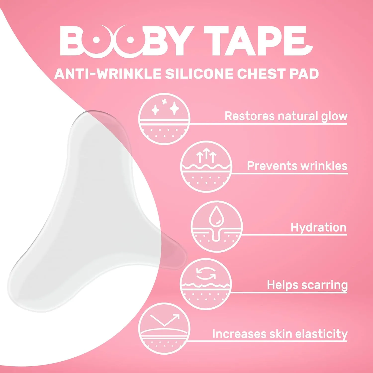 Booby Tape Anti-Wrinkle Silicone Chest Pad, Medical Grade, Reusable Overnight Skin Treatment, 1 Count